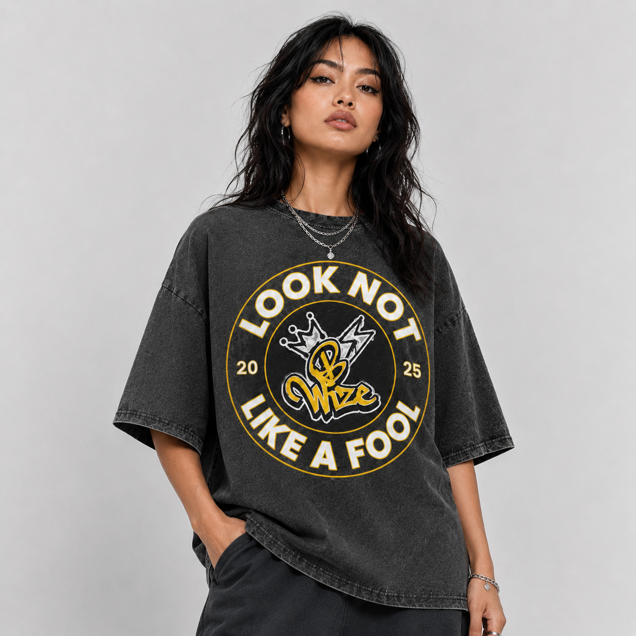 BWize Grey Stone Washed Tee - Sun Vibes Yellow Edition