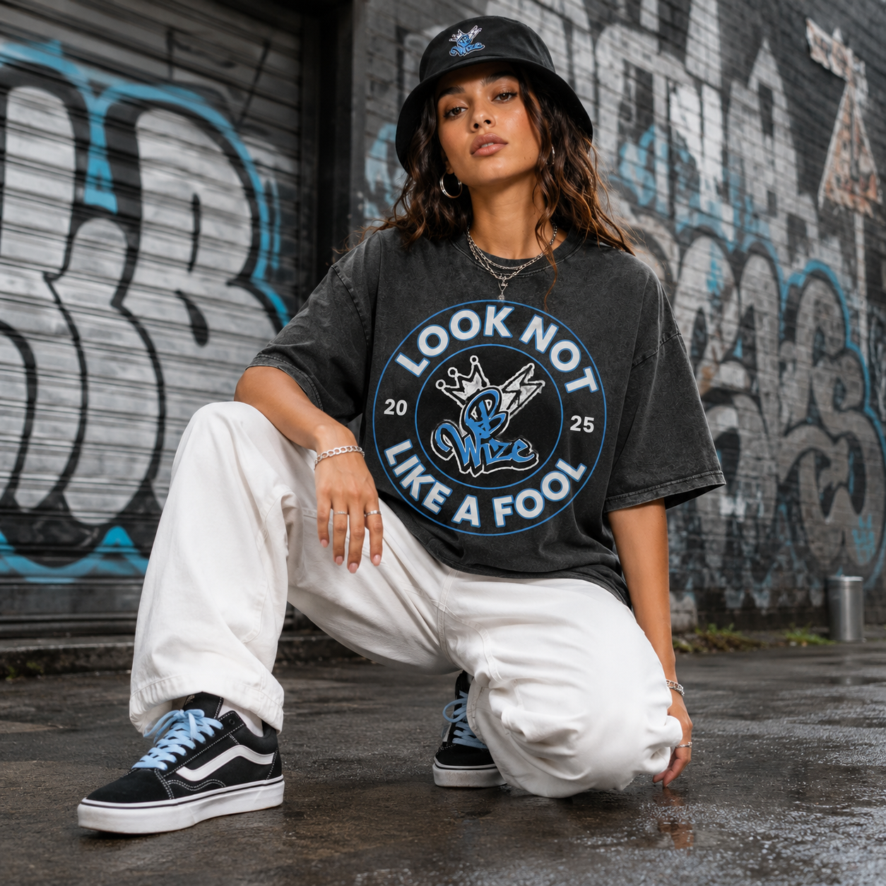 BWize Grey Stone Washed Tee - Ice Col Blue Edition