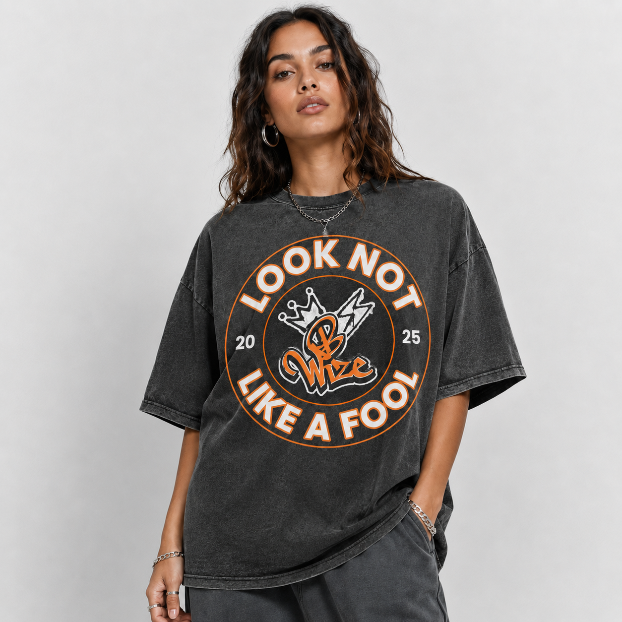 BWize Grey Stone Washed Tee - Orange Crush'n Edition