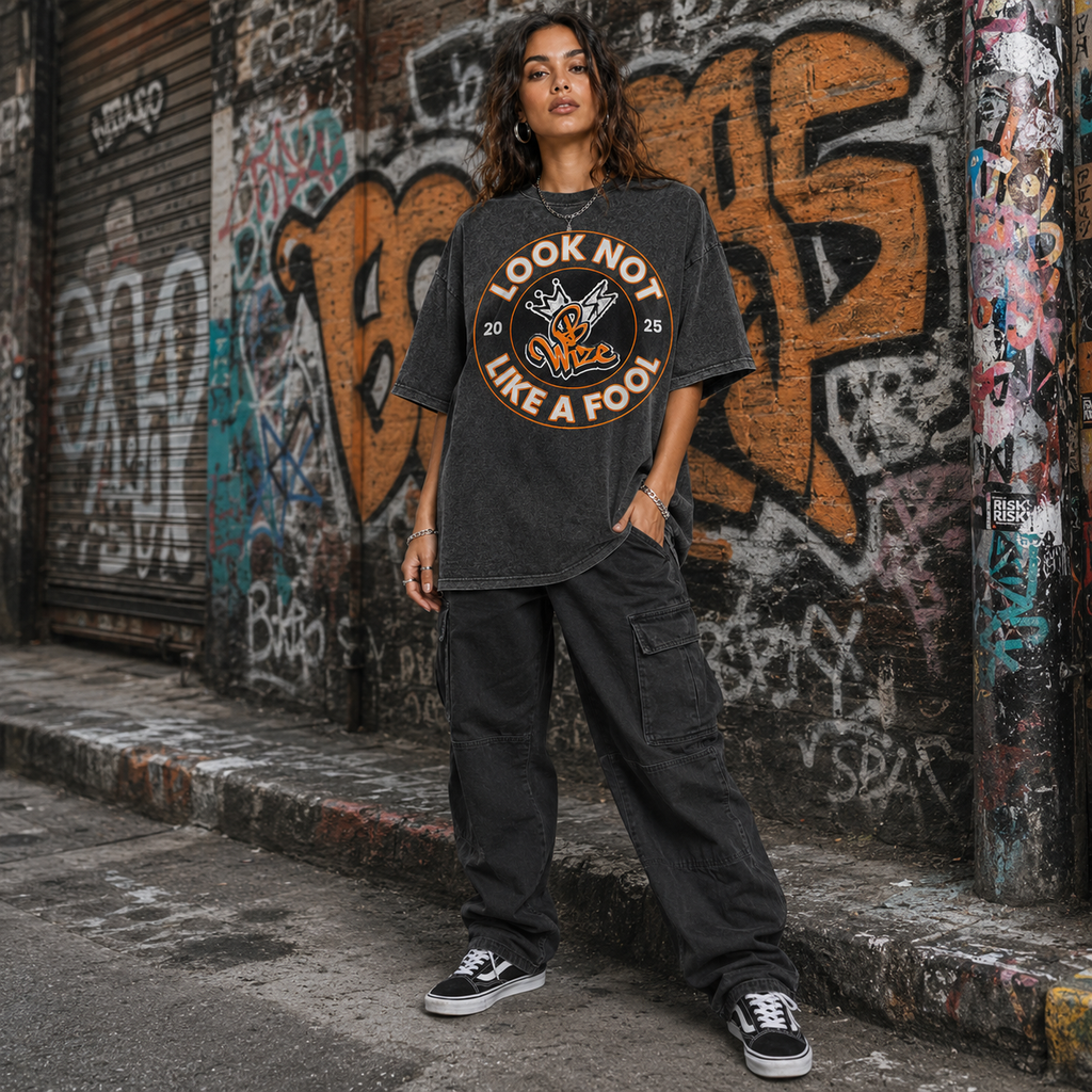 BWize Grey Stone Washed Tee - Orange Crush'n Edition