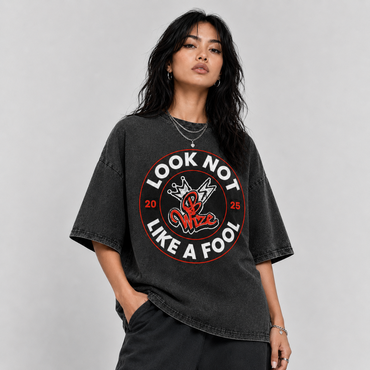 BWize Grey Stone Washed Tee - Roots Red Edition
