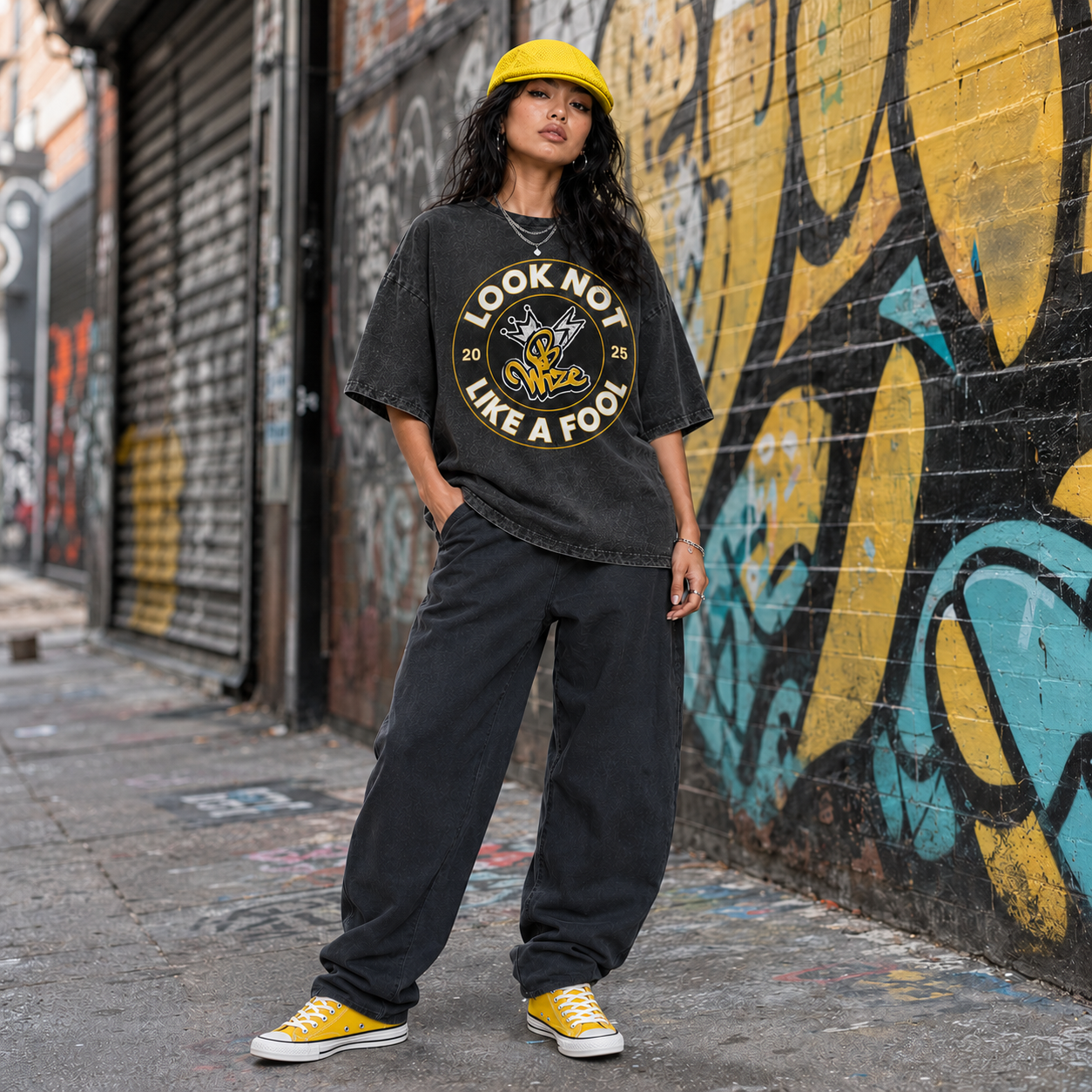 BWize Grey Stone Washed Tee - Sun Vibes Yellow Edition